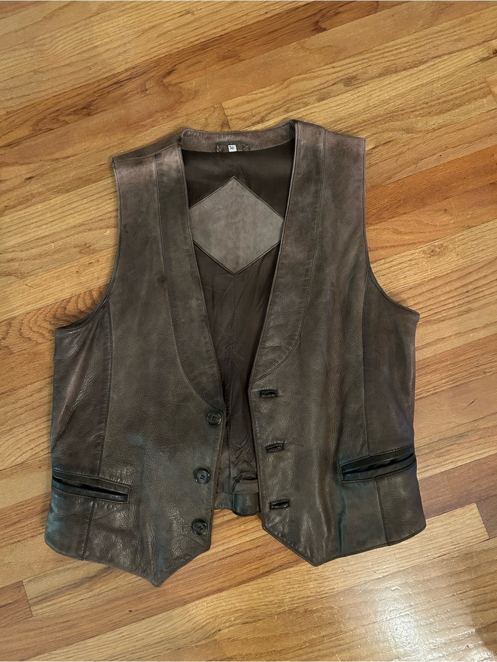 Brown Leather Vest - Classic Button Front